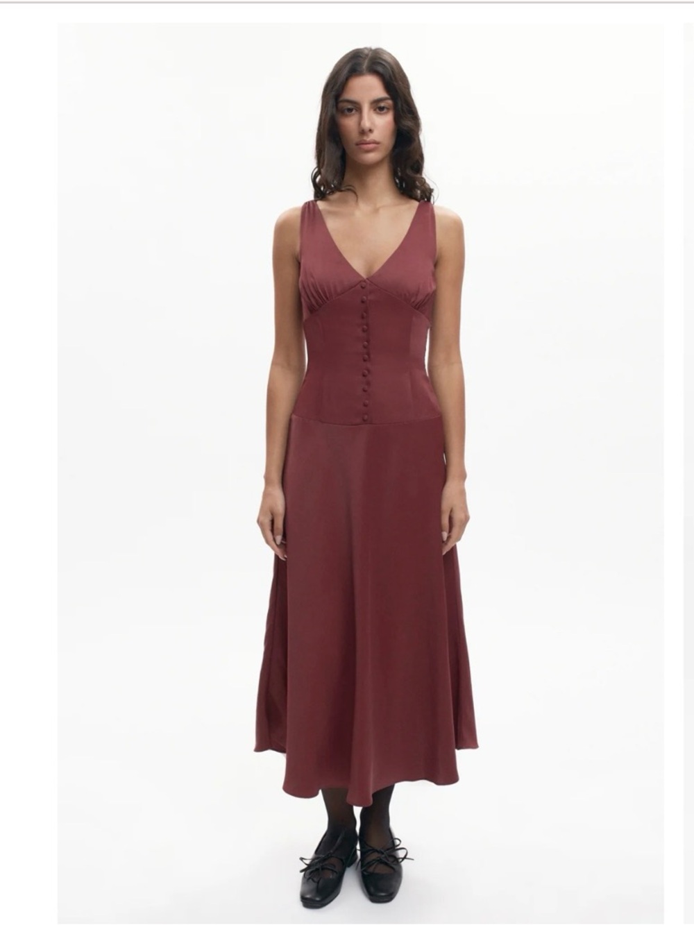 Women’s V-Neck Button-Front Midi Dress in Burgundy